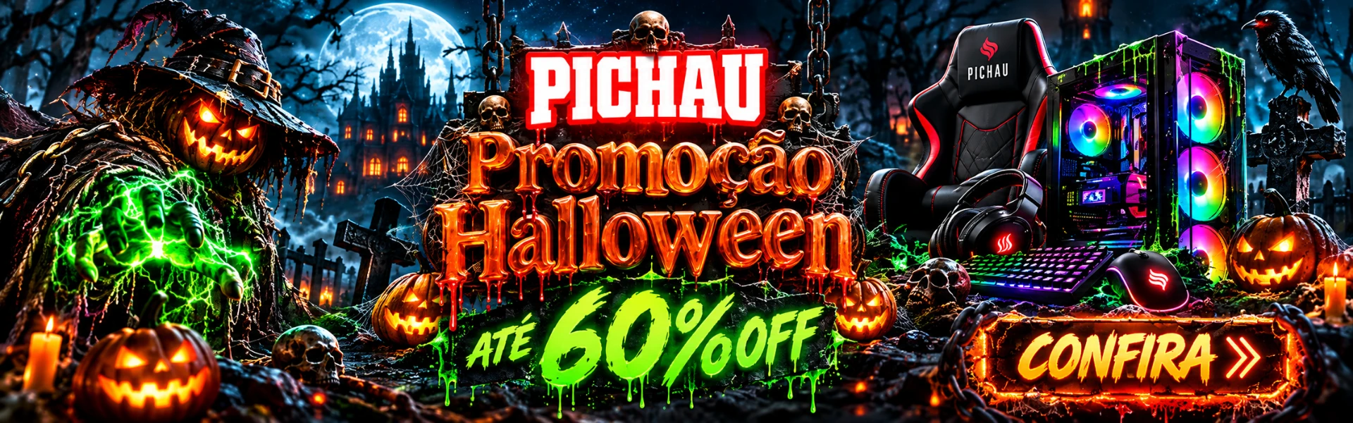 Promoção Halloween Pichau — até 60% OFF. Confira.